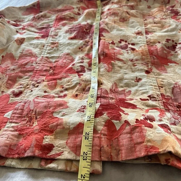 Coldwater Creek Button Up Jacket Sz L Cotton/Poly Orange Red Floral Lightweight - Picture 8 of 9